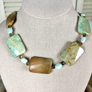 Artisan Turquoise Slab Necklace Chunky Boho Southwestern Statement Stone 16-19"